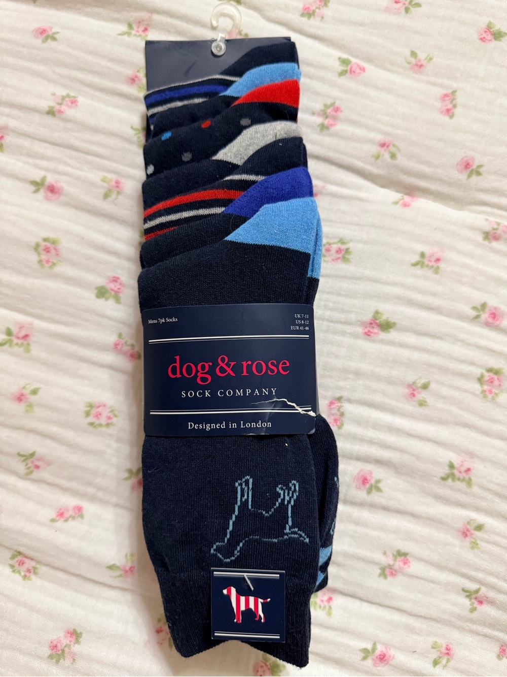 dog & rose Men's Navy Multi-Color Casual Socks - 7 Pack, NWT US Sz 8-12